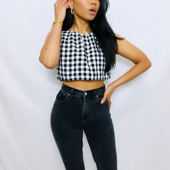 Majorelle | Black and White Gingham Checkered Cropped Top - Picture 8 of 15